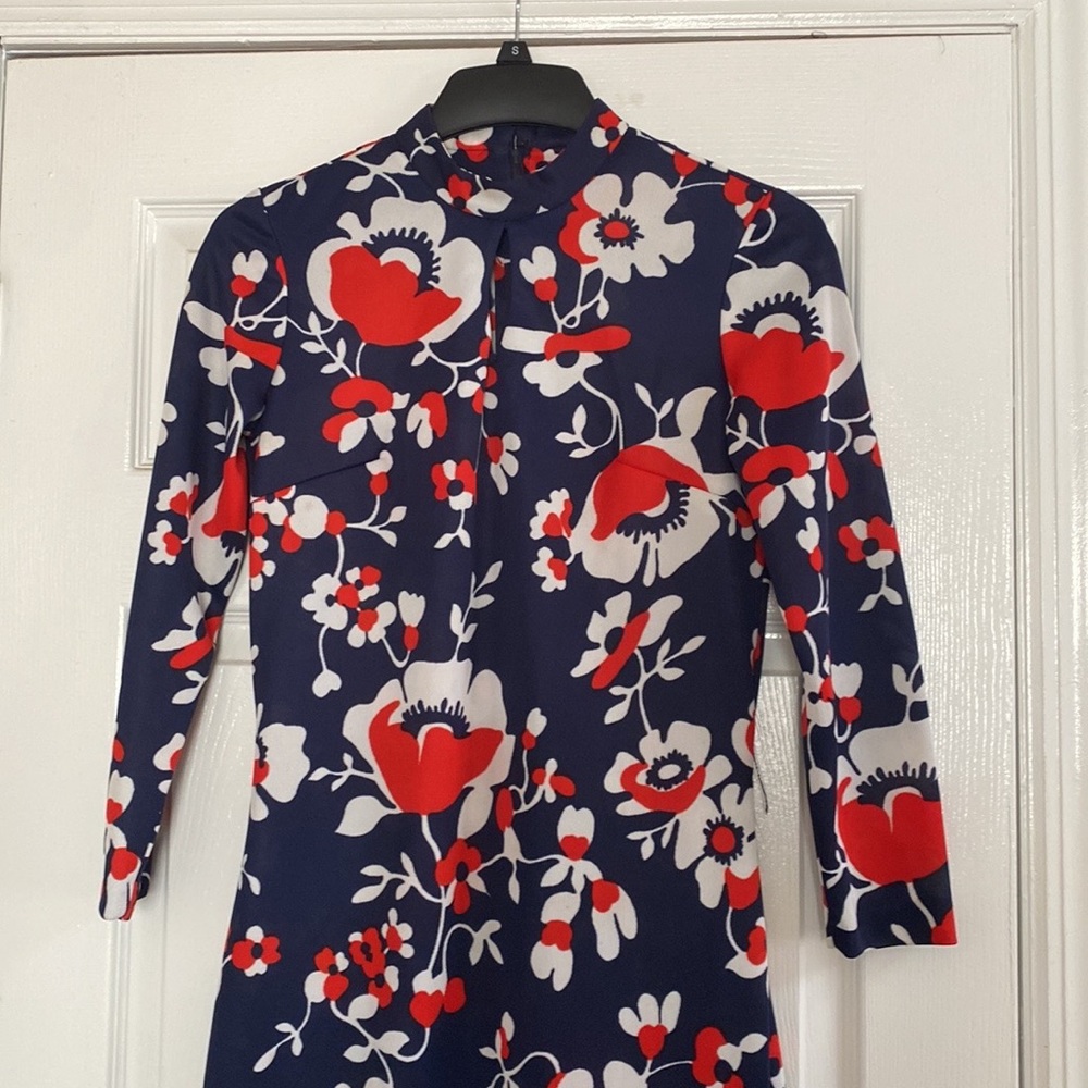 VTG 60’s Red White Navy Blue Floral Print Hawaiian Maxi Dress - Picture 2 of 16